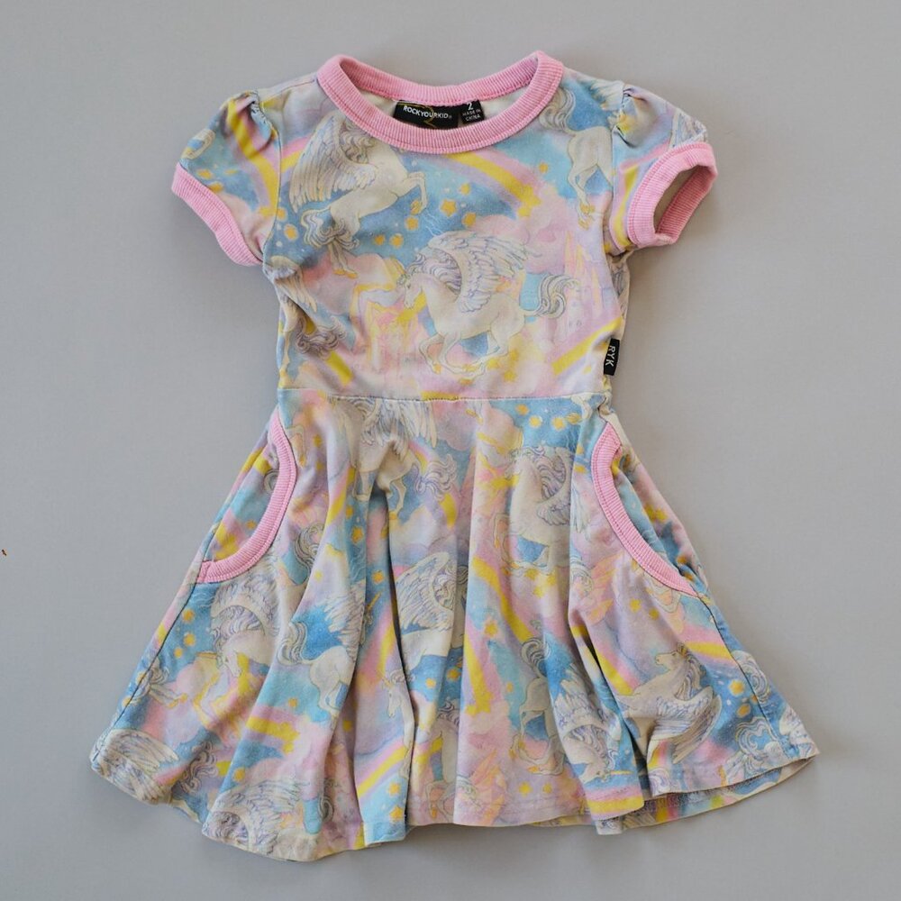 ROCK YOUR BABY RAINBOW DREAMS SHORT SLEEVE WAISTED DRESS